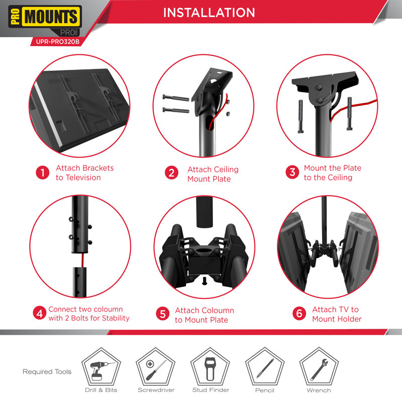 ProMounts Premium  Dual-Sided Swivel TV Ceiling Mount for 32"-85" Screens, Holds up to 88 lbs.