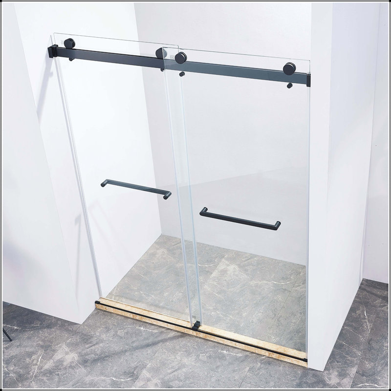 56-60 x 75 Double porte de douche coulissante sans cadre - verre 8 mm, noir mat