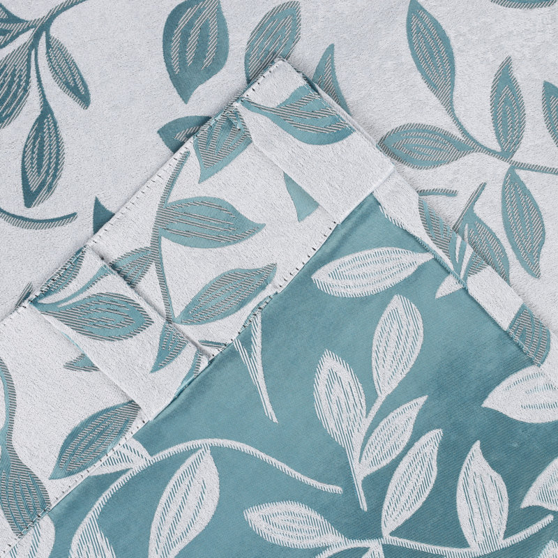 Teal Polyester Blackout Curtains with Leaf Pattern, 52" x 63"