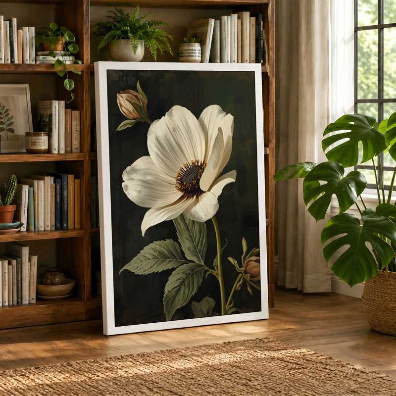 White Bloom Study Botanical - Wrapped Canvas, 18x12 - 45.7 x 30.5 cm, White Border