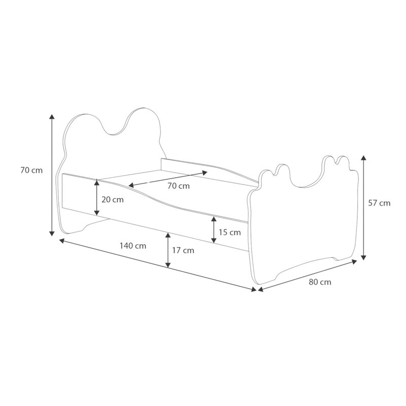 Pink Cat children's bed with drawer, Cot Bed / Toddler (70 x 140cm)