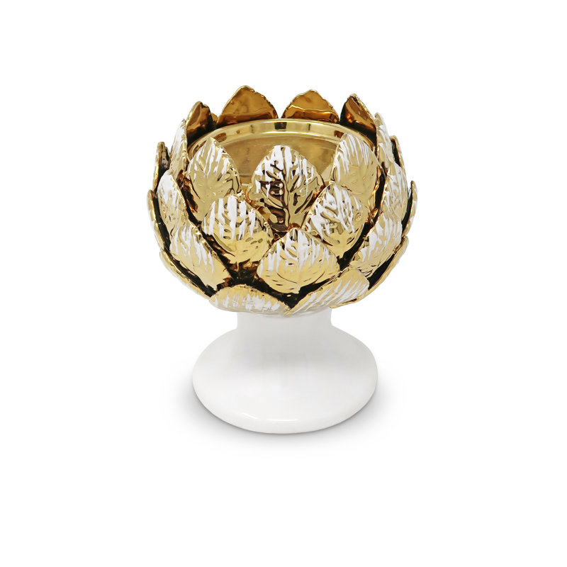 6.2'' H Ceramic Tabletop Tealight Holder, White/Gold