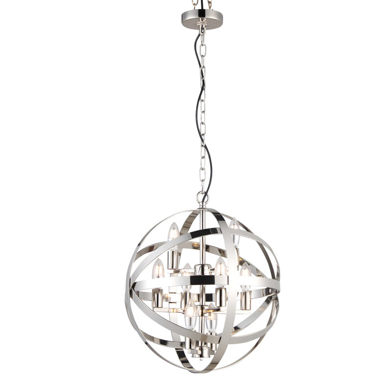 Lustre globe à 8 lumières unique Shunk, Nickel poli