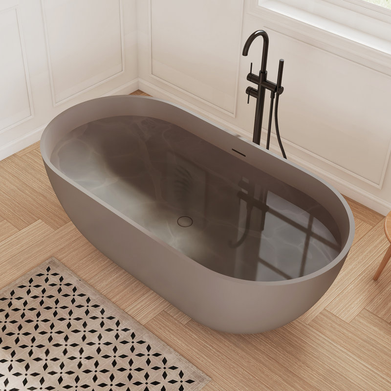 Fslefay 59'' Freestanding Bathtub Solid Surface Deep Soaking Tubs, Taupe