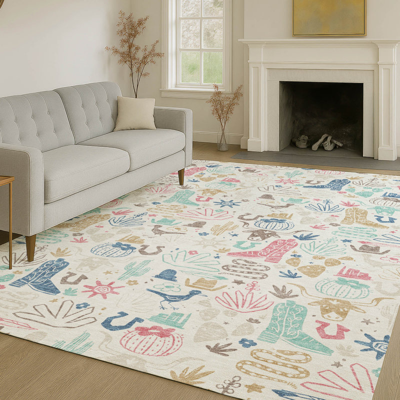 Tapis intérieur / extérieur lavable à la machine pour enfants Chantille ACN2512, Lin lin, Rectangle 5 pi x 7 pi 6 po