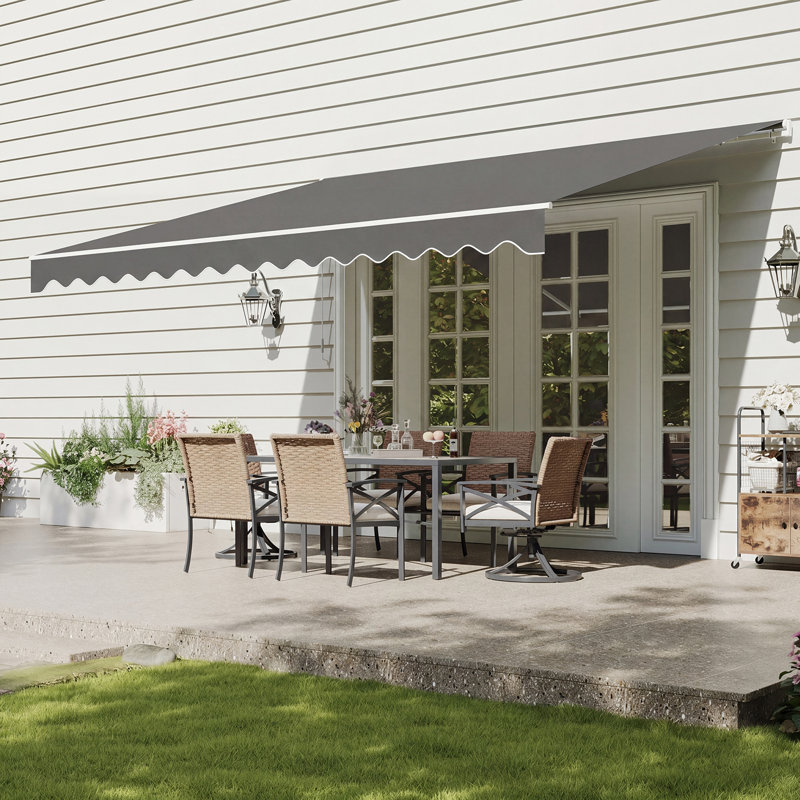 JolyDale Polyester Cover Retractable Patio Awning, 300cm W x 245cm D