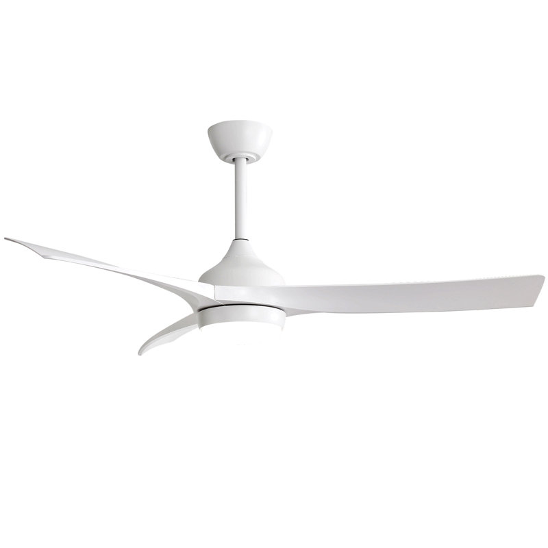 52 Inch Modern White Ceiling Fan With 18W Led Light And Remote Control 3 Abs Blades Noiseless Reversible Dc Motor