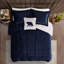 Édredon en duvet synthétique - double / grand, bleu marine + confortable, 2 taies décoratives et 1 coussin décoratif