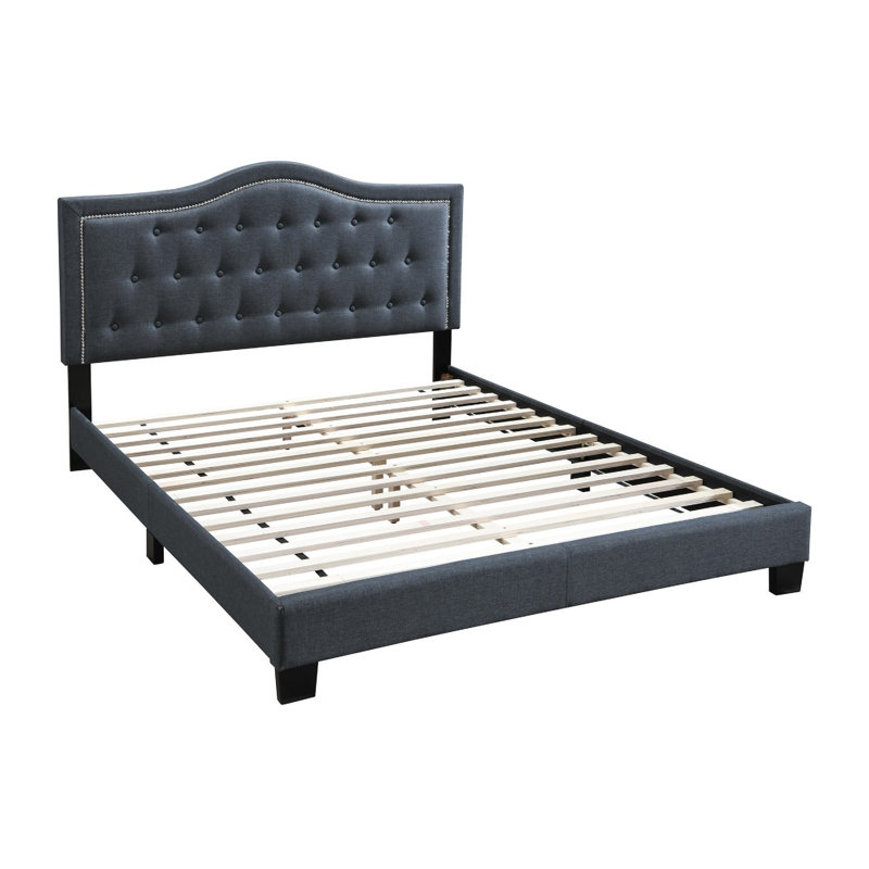 Upholstered Platform Bed, Twin, Charcoal Gray