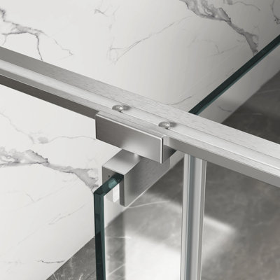 Porte de douche à pivot 50 x 54 po x 74 po 5/16 po Nickel brossé ouvert vers l'extérieur Sphère en acier inoxydable 304 à 105 degrés Quincaillerie Facile à installer 4 po