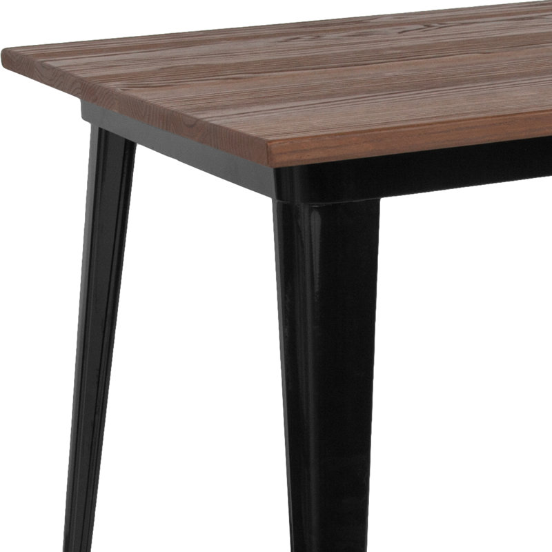 Oxfordshire 30.25" x 60" Rectangular Metal Indoor Table with Rustic Wood Top, Black