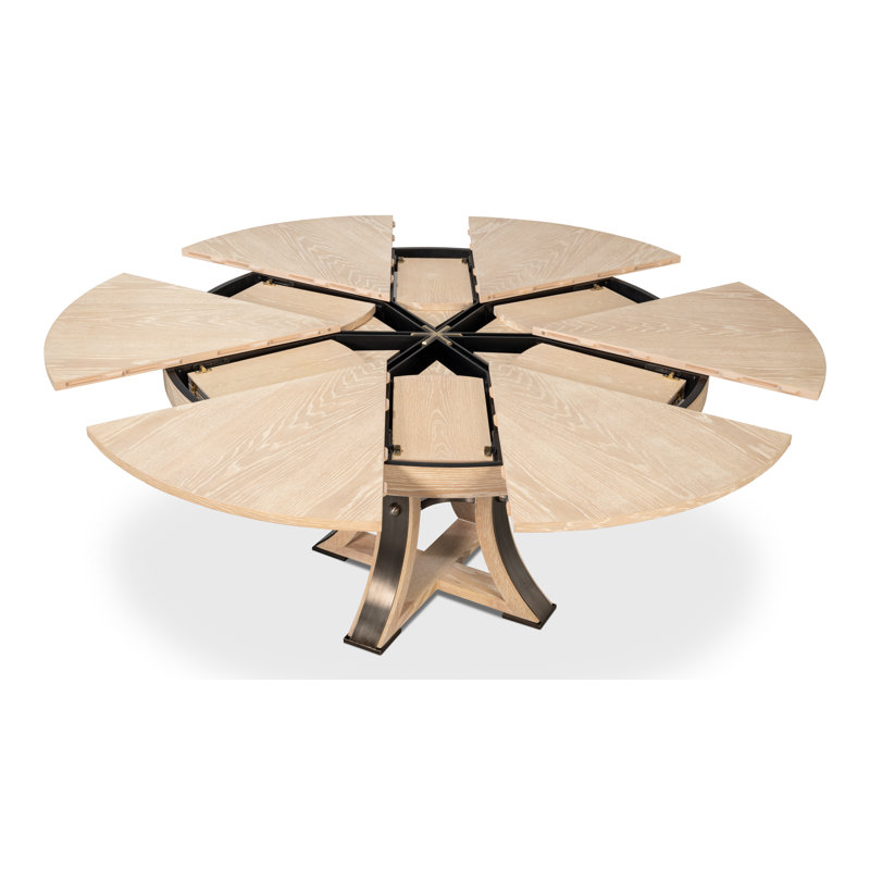 Tower Round Solid Oak Dining Table, Bleached Oak/Hammered