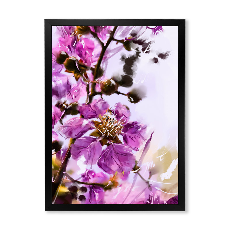 Fleurs mauves II - Peinture, Cadre photo noir, H 20 po x l 12 po x P 1 po