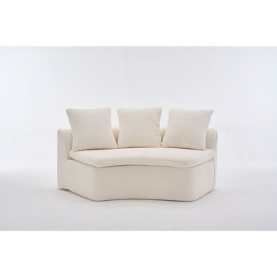 133'' Modular U-Shaped Sectional Compression Sofa, Removable Recliner Module, White Woodgrain Chenille, Boneless, Ideal for Large Spaces - Flexible Config