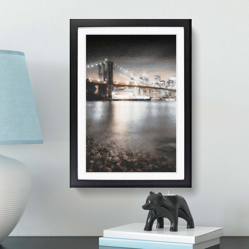 Brooklyn Bridge New York City Abstract Art - Picture Frame Graphic Art Print, 36cm H x 27cm W x 2cm D, Black Framed