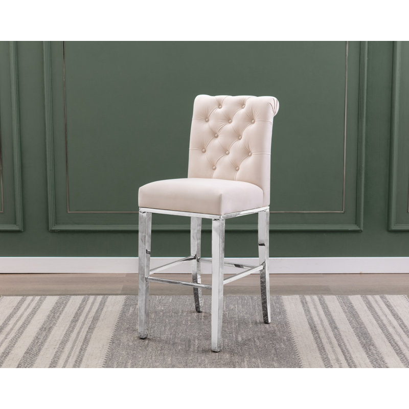 Kaarle Upholstered Counter Stool with Metal Frame, Bar Stool (29" Seat Height), Cream Seat/Silver Frame