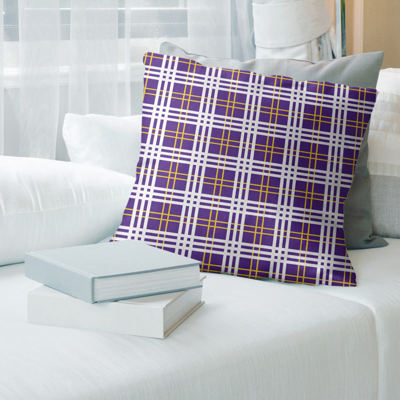 Housse de coussin d'extérieur carré R-Baltimore Football, 16 po x 16 po, Mauve / doré / blanc, Mélange de coton
