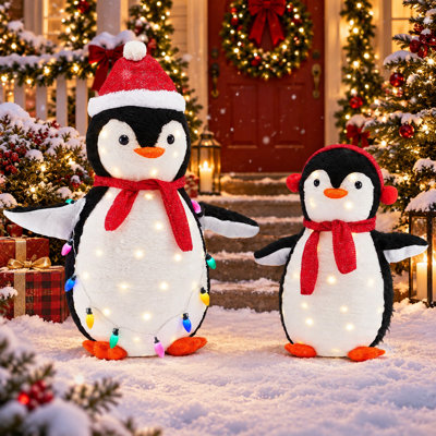 Décoration de Noël extérieure en forme de famille de pingouins lumineux (2 pièces), décoration de Noël pop-up avec 150 lumières DEL pour jardin