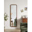 Miroir pleine longueur, miroir de plancher en bois de hêtre massif, miroir autoportant avec support, grand miroir de corps pour le vestiaire de la chambre à coucher, finition noyer