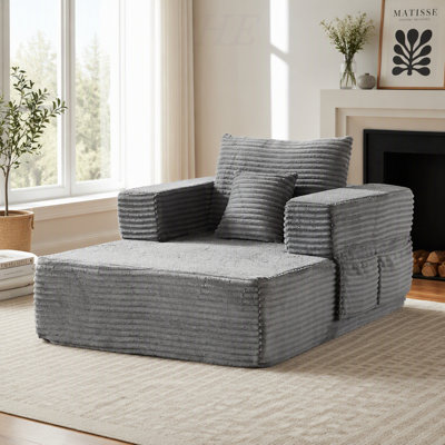 Canapé une place de 158,7 cm (62,4 po), fauteuil lounge une place avec un coussin de dossier et un coussin décoratif, canapé modulable avec compartiments de rangement dans les accoudoirs et accoudoirs et dossiers amovibles