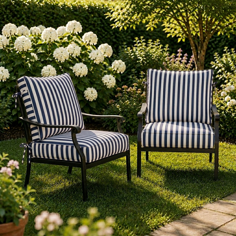 3" Deep Seat Cushion Stripe Border Frame - Water-Resistant, 22" W x 22" D, Navy