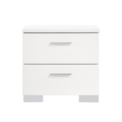 2 Nightstand In Glossy White - Spacious Bedroom Storage Felt-Lined Drawers Smooth Metal Glides Piece Solution Stable Contemporary Decor