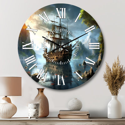 Pirate Ship At Sea - Pirate White Face Wall Clock