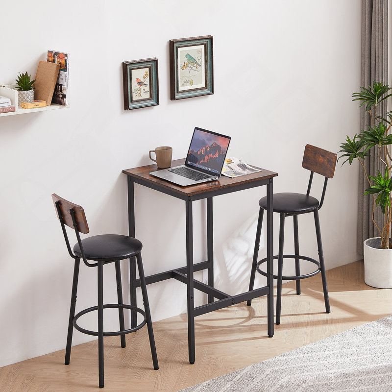 Ensemble de table de bar avec 2 tabourets de bar Siège souple avec dossier, Brun, Brun / Noir