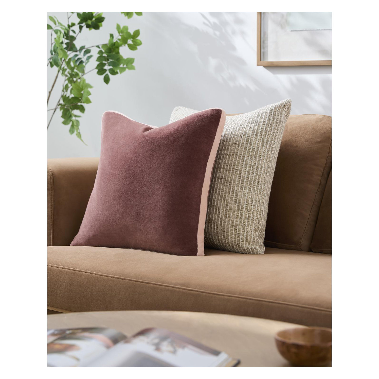  Nicholas Cotton Throw Pillow, 18" x 18", Pillow Cover Only - No Insert, Brown/Pink