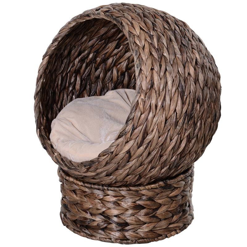 Lit de chat surélevé tissé à la main avec coussin moelleux et forme de chaise d'œuf de chat, Gris