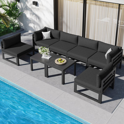 Gilemette 8 Pieces Outdoor Patio Aluminum Sectional Set with Cushions and Table by Latitude Run