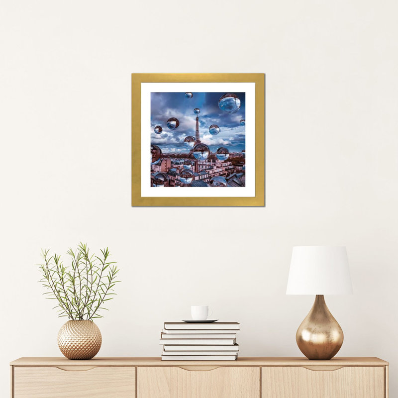 Reproduction d’art, "Paris inspiration" par Hobopeeba, H 16 po x l 16 po x p 1 po, Papier encadré doré, Blanc