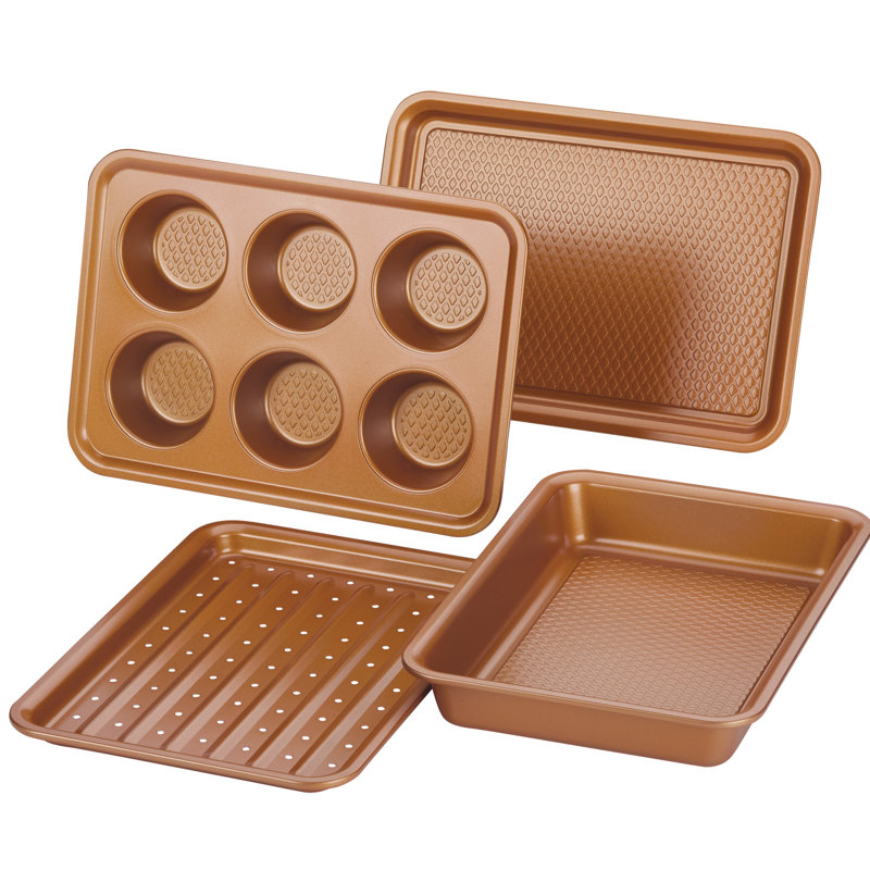 Ayesha Bakeware Toaster Oven Baking Set, Copper, 4-Piece Ayesha Bakeware Toaster Oven Baking Set, Copper, 4-Piece