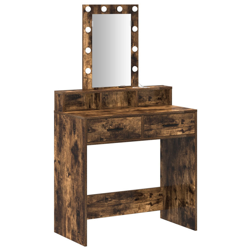 79 X 41 X 140 Cm Mirror Vanity Table, Smoked Oak