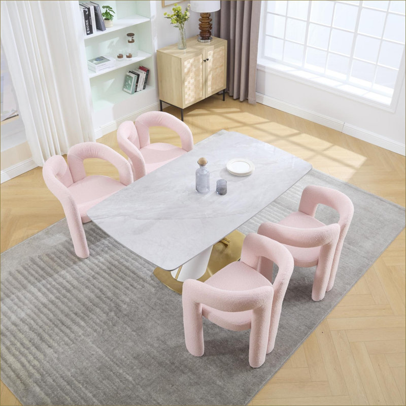 Ensemble de 2 chaises d'appoint rembourrées en velours rose, fauteuils d'appoint en tonneau pour le salon, la cuisine, pour adultes