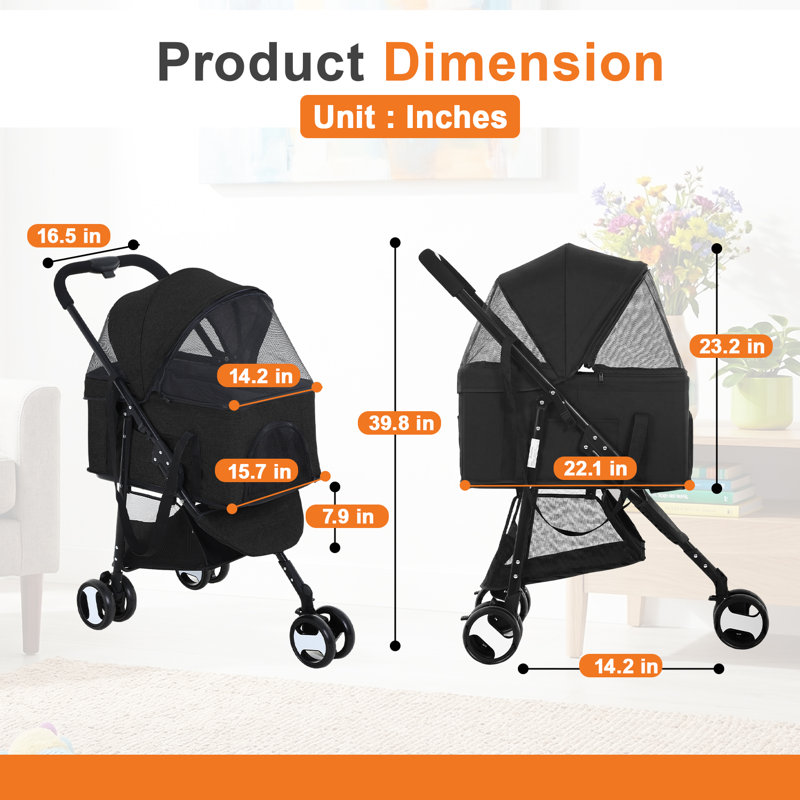 Poussette pliable pour animal de compagnie avec conception légère, poussette de voyage portable pour chat pour la marche, le jogging et l'utilisation à l'extérieur