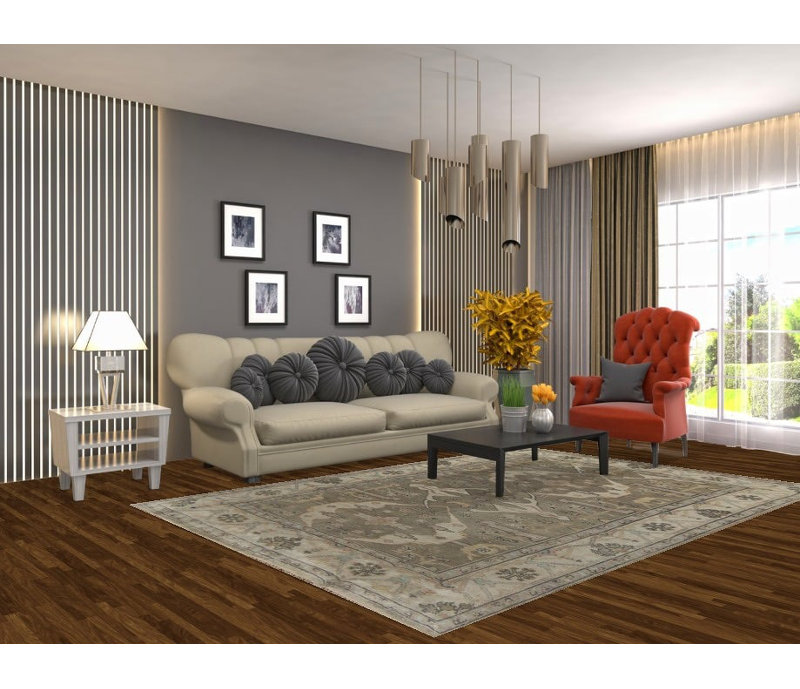 Tapis indien en laine fait à la main gris Oushak 6 x 9