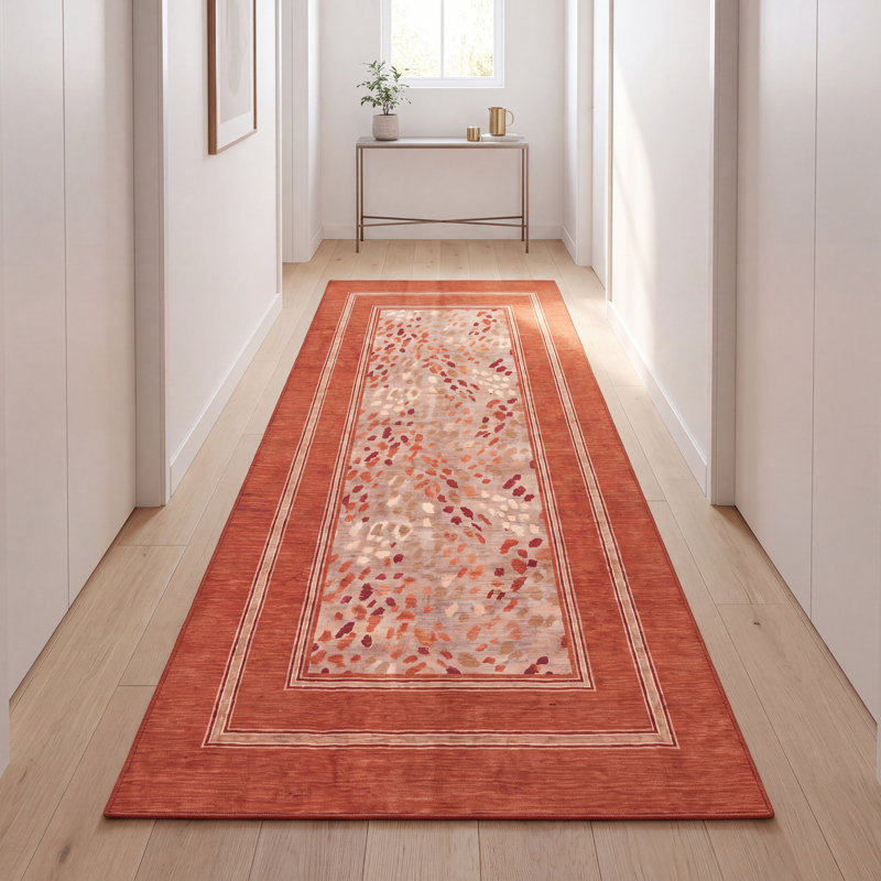 Tapis Amber2 moderne à motifs mosaïques mouchetées abstraites orange, rouge et crème, lavable à la machine, antidérapant, à poils courts, pour l'intérieur et l'extérieur, adapté aux animaux domestiques, idéal pour le salon, la chambre, la salle à manger, l'entrée, le couloir ou le bureau.