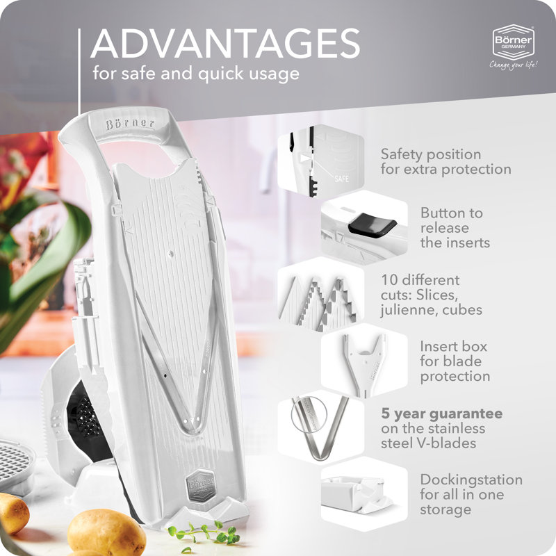Borner V-5 Power Line Mandoline, Professional Set, White, White