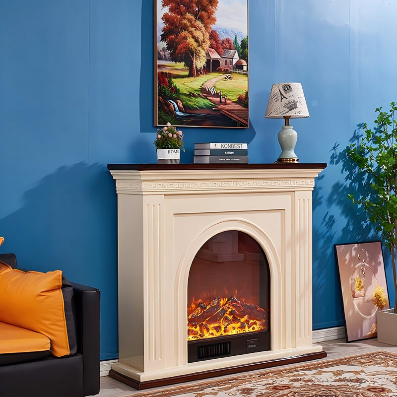 Cream Yellow Oak Wood Landscape  Heat Electric Fireplace, 42.52" H x 59.06" W x 12.6" D