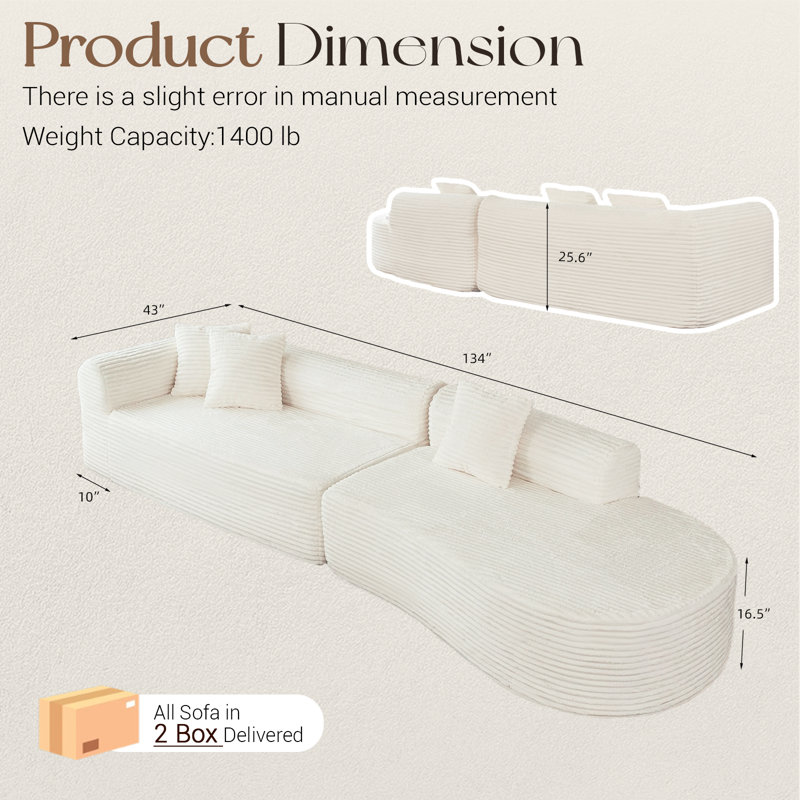 Canapé modulaire de 134 po pour salon, Beige