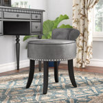 Bardot Linen/Velvet Nailhead Trim Rolled Back Vanity Stool