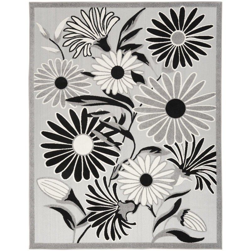 Tapis intérieur / extérieur noir / gris / blanc Ameleah, Rectangle 7 pi x 10 pi