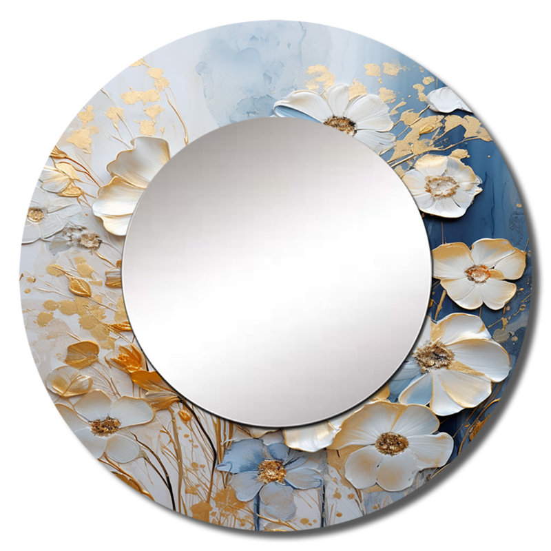 Wildflowers Botanical Beauty - miroir mural Wildflowers, miroir décoratif rond beige, impression d'art en métal