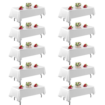 10 Pack White Table Cloth Rectangle Table 60 X 102 Inch Tablecloths For 6 Foot Rectangle Tables. Stain And Winkle Resistant Polyester Washable White Table Cloths