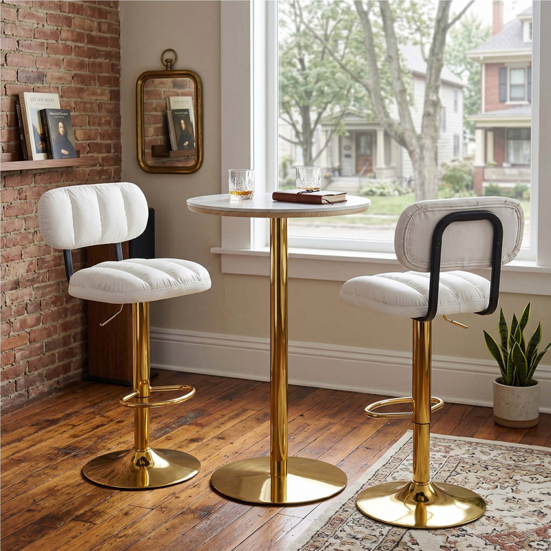 Ensemble bistro réglable à hauteur de bar avec tabourets pivotants pour petits espaces, Blanc