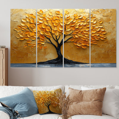«Orange Autumn Whisper Tree American Basswood II», ensemble d'art mural sur toile de tilleul américain