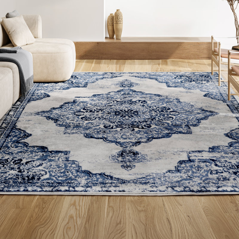 Tapis bleu clair / ivoire Alhambra, Rectangle 7 pi 9 po x 10 pi