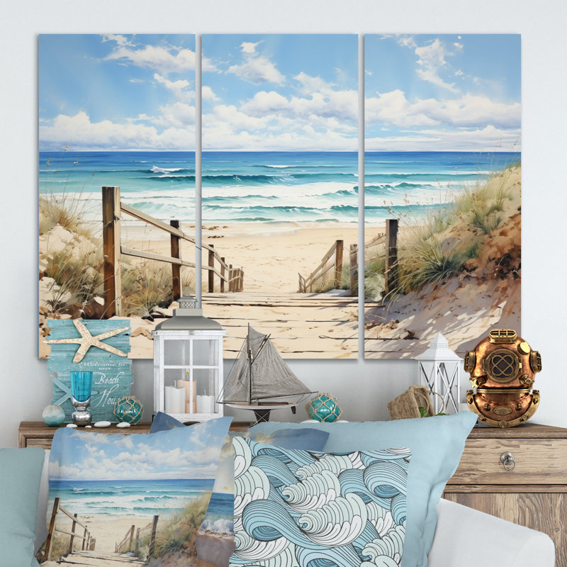 Coastalbeachsand Sandy Serenity Pointillism I sur toile, 3 pièces, H 32 po x l 48 po x P 1 po