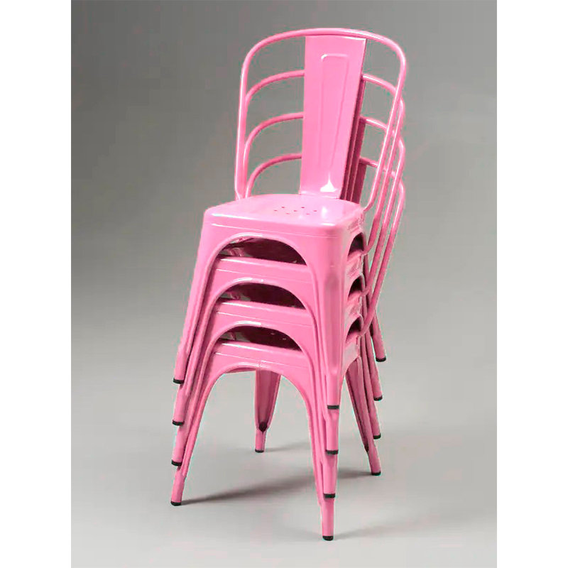 Chaise d'appoint empilable à dossier en lattes Ineisha, Rose clair